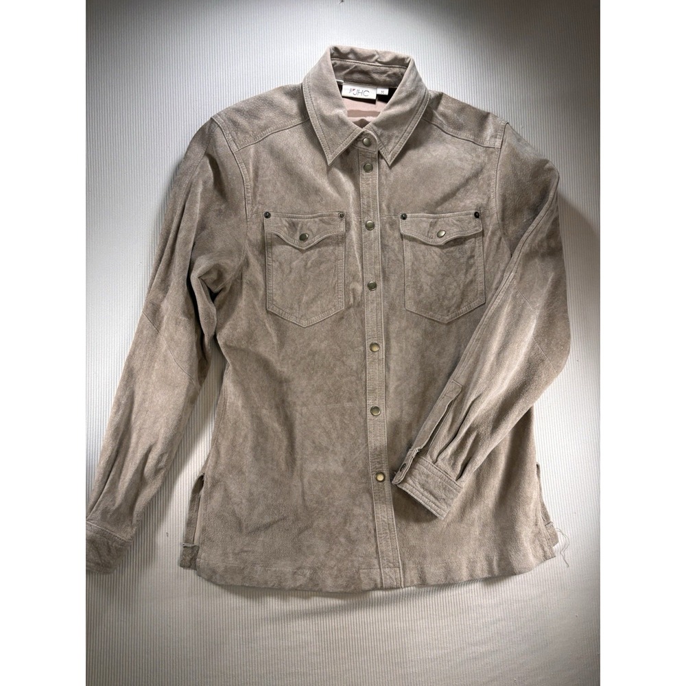 100% Genuine Leather Suede Jacket Shacket  M Vintage 80s 90s JHC Rare Beige NWOT - Picture 5 of 13